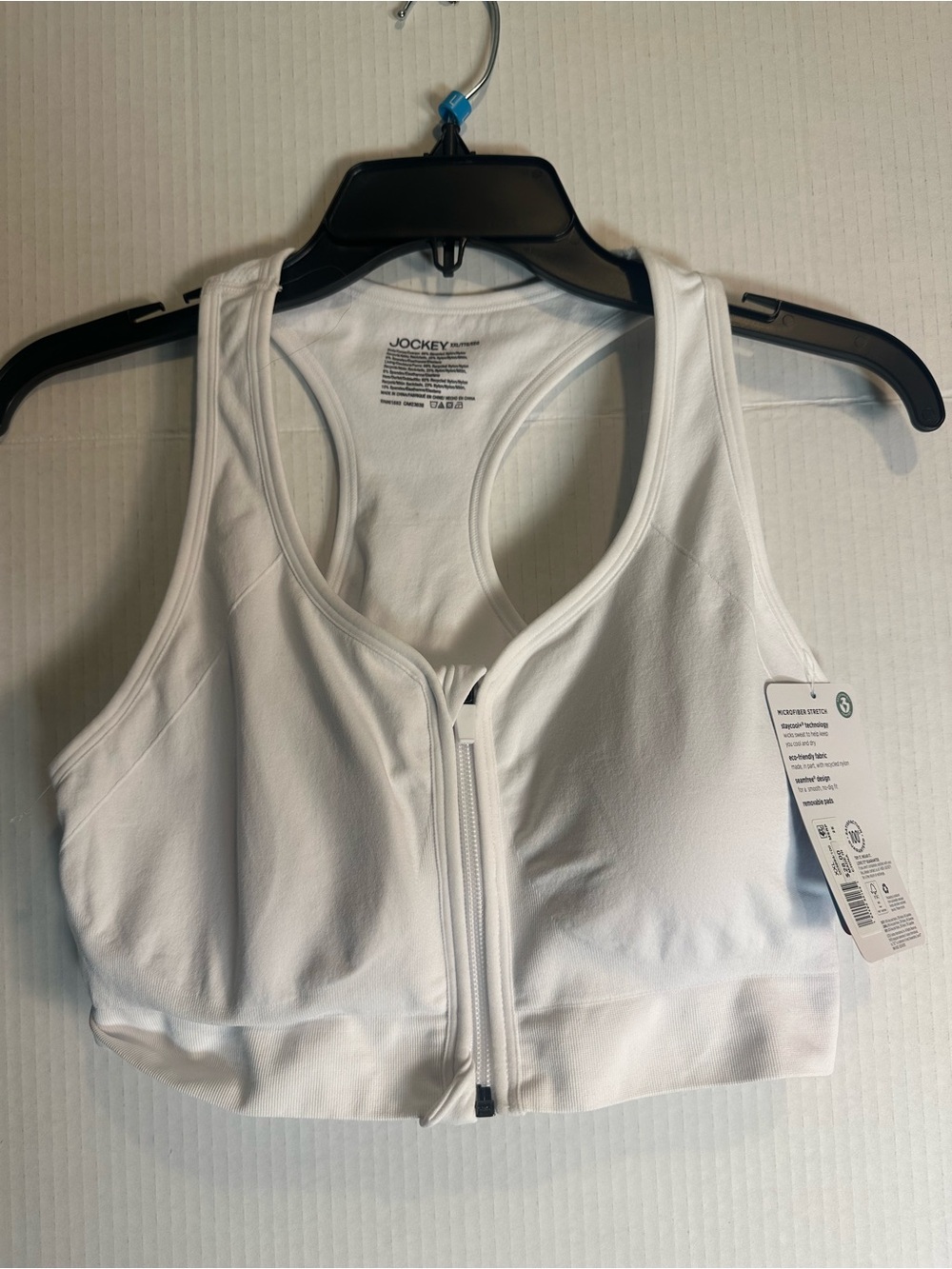 Jockey White Front-Zip Racerback Sports Bra